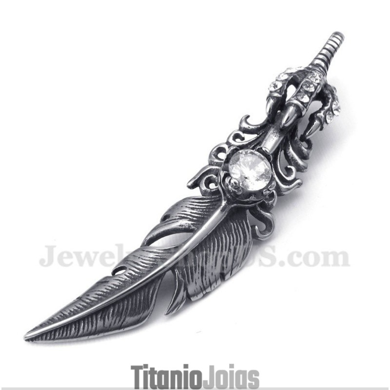 Pingente De Pena De Titânio Masculino Com Corrente Grátis