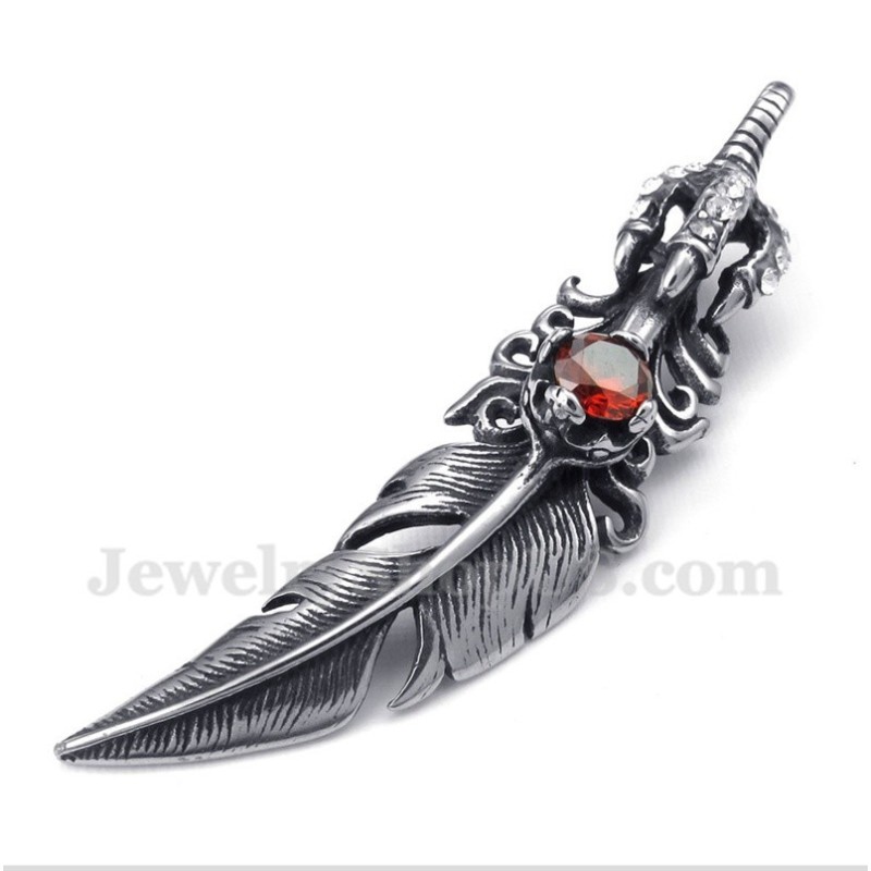 Pingente De Pena De Cristal Vermelho De Titânio Masculino Com Corrente Grátis Pingente De Pena De Cristal Vermelho De Titânio Masculino Com Corrente Grátis