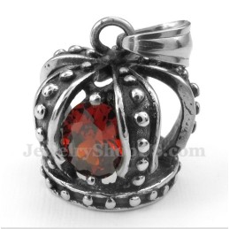Pingente De Coroa De Cristal Vermelho De Titânio Masculino Com Corrente Grátis