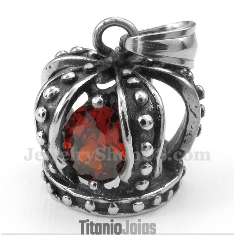 Pingente De Coroa De Cristal Vermelho De Titânio Masculino Com Corrente Grátis Pingente De Coroa De Cristal Vermelho De Titânio Masculino Com Corrente Grátis