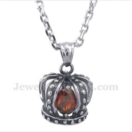 Pingente De Coroa De Cristal Vermelho De Titânio Masculino Com Corrente Grátis