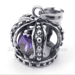 Pingente De Coroa De Cristal Roxo De Titânio Masculino Com Corrente Grátis