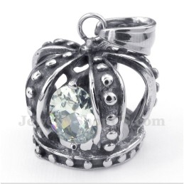 Pingente De Coroa De Cristal Branco De Titânio Masculino Com Corrente Grátis