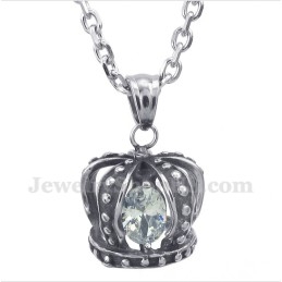 Pingente De Coroa De Cristal Branco De Titânio Masculino Com Corrente Grátis