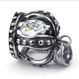 Pingente De Coroa De Cristal Branco De Titânio Masculino Com Corrente Grátis