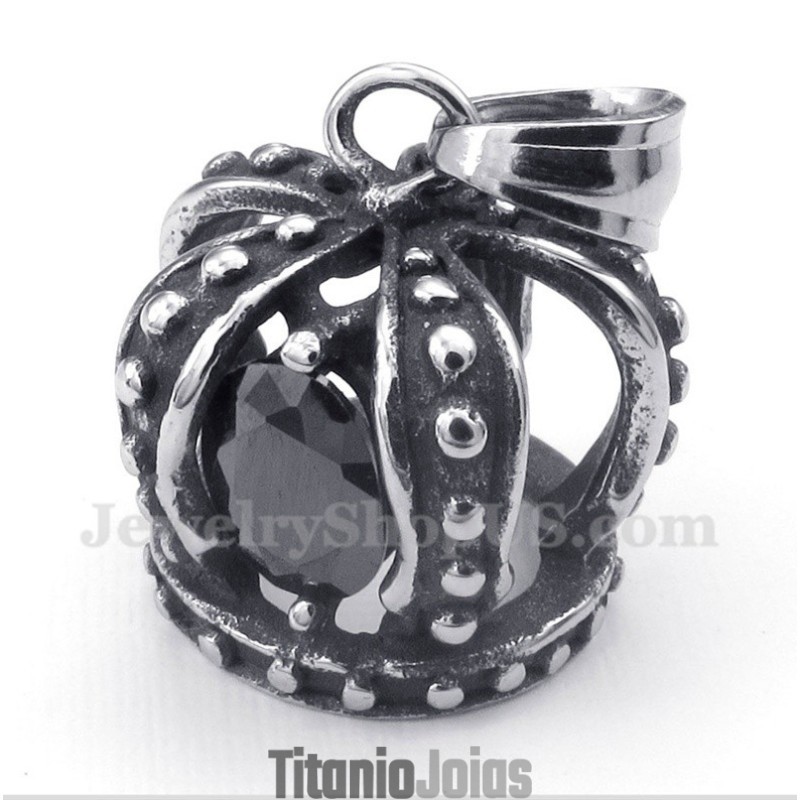 Pingente De Coroa De Cristal Preto De Titânio Masculino Com Corrente Grátis