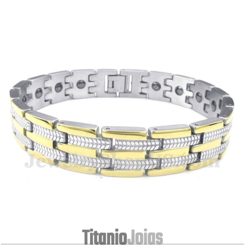 Pulseira Masculina De Ímã De Ouro E Titânio