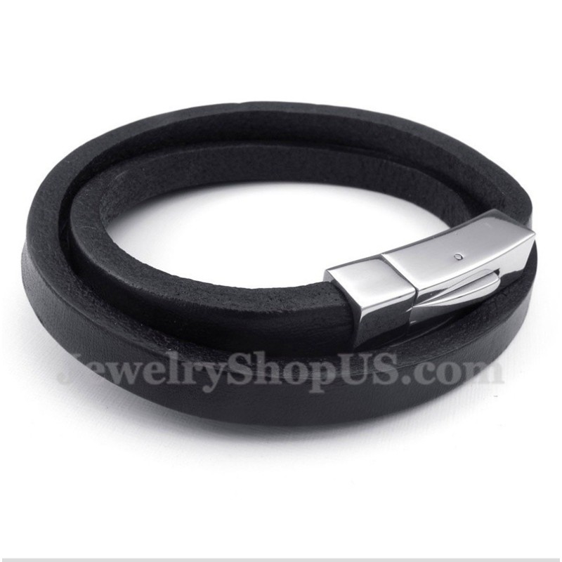 Pulseira Masculina De Couro De Titânio