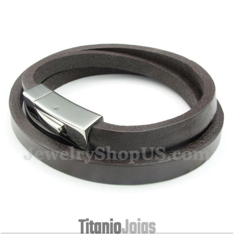 Pulseira Masculina De Couro De Titânio