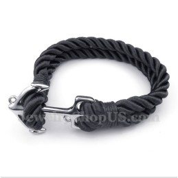 Pulseira Masculina De Corda De Algodão Com Âncora De Titânio