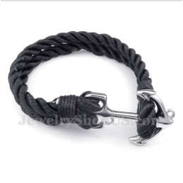 Pulseira Masculina De Corda De Algodão Com Âncora De Titânio