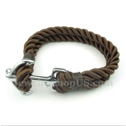 Pulseira Masculina De Corda De Algodão Com Âncora De Titânio