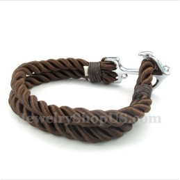 Pulseira Masculina De Corda De Algodão Com Âncora De Titânio