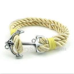 Pulseira Masculina De Corda De Algodão Com Âncora De Titânio