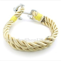 Pulseira Masculina De Corda De Algodão Com Âncora De Titânio