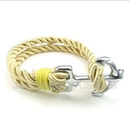 Pulseira Masculina De Corda De Algodão Com Âncora De Titânio