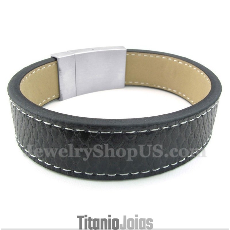Pulseira Masculina De Couro De Titânio