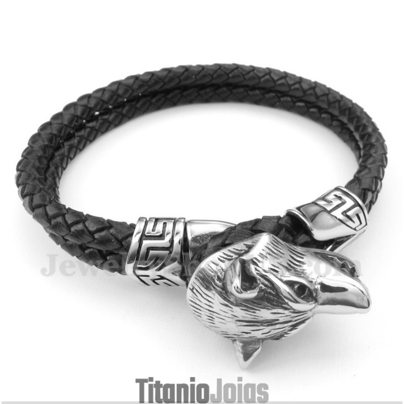 Pulseira Masculina De Couro De Titânio