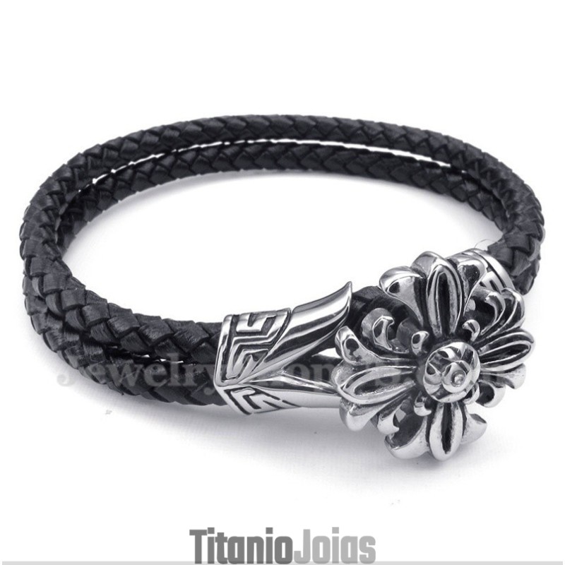 Pulseira Masculina De Couro De Titânio Pulseira Masculina De Couro De Titânio