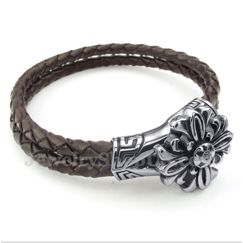 Pulseira Masculina De Couro De Titânio