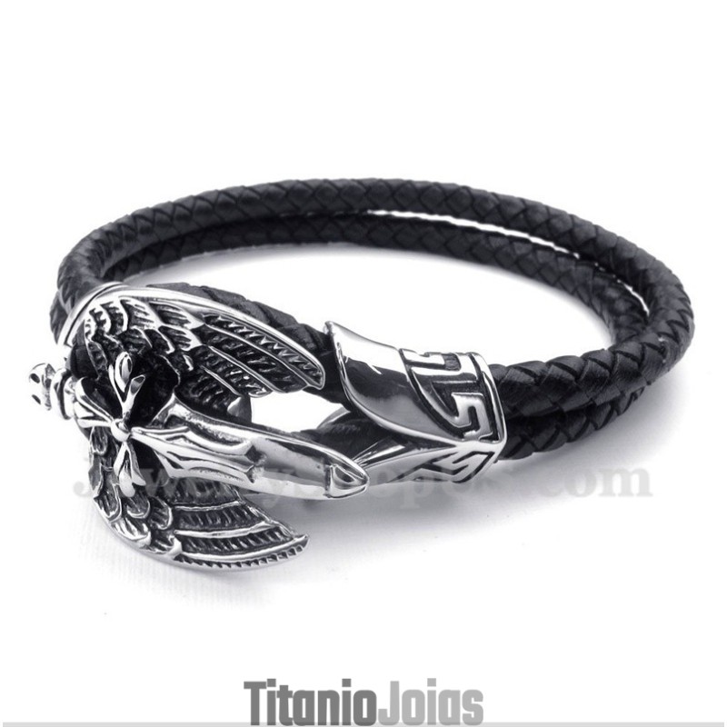 Pulseira Masculina De Couro De Titânio