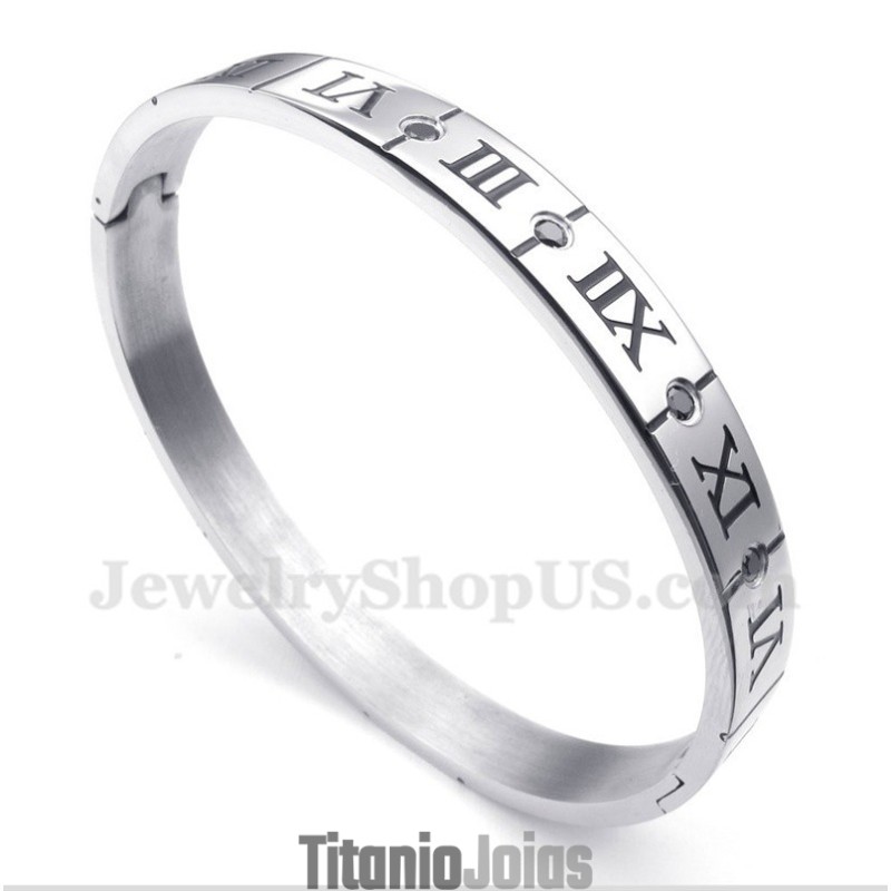 Pulseira Masculina De Titânio Com Diamantes E Algarismos Romanos Pulseira Masculina De Titânio Com Diamantes E Algarismos Romanos