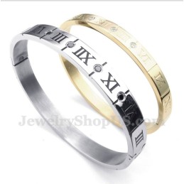 Pulseira De Casal De Titânio E Diamantes Com Algarismos Romanos (Um Par)