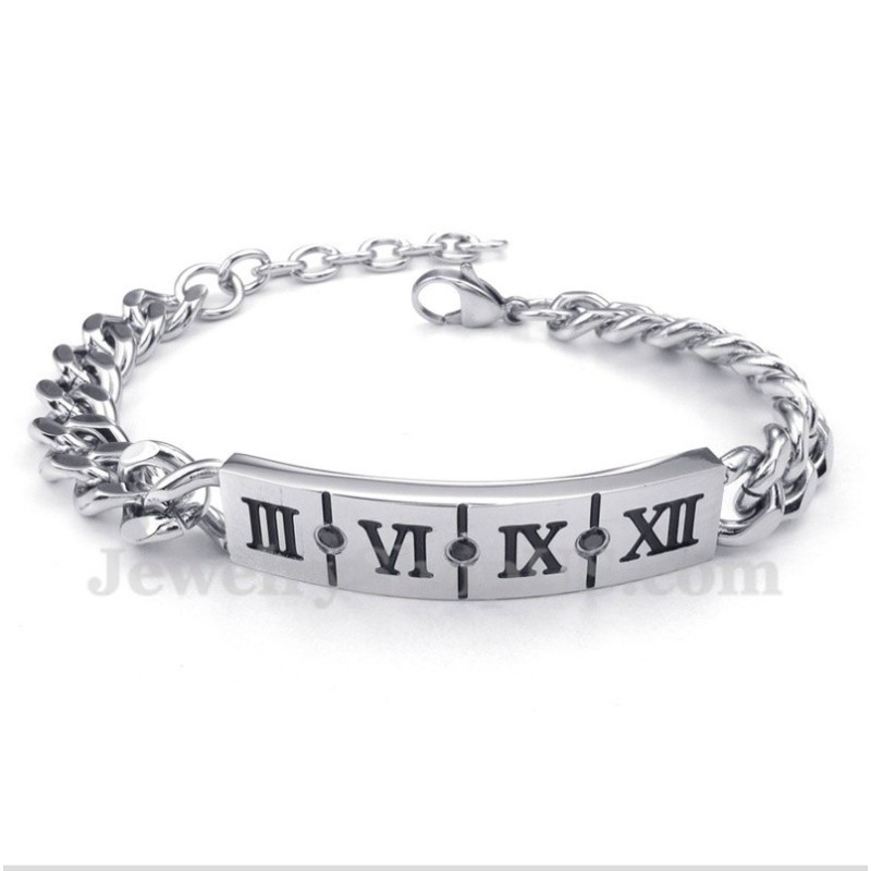 Pulseira Masculina De Titânio Com Algarismos Romanos E Diamantes Pulseira Masculina De Titânio Com Algarismos Romanos E Diamantes