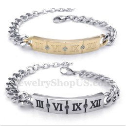 Pulseira De Casal De Diamantes Com Algarismos Romanos De Titânio (Um Par)