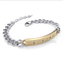 Pulseira De Casal De Diamantes Com Algarismos Romanos De Titânio (Um Par)