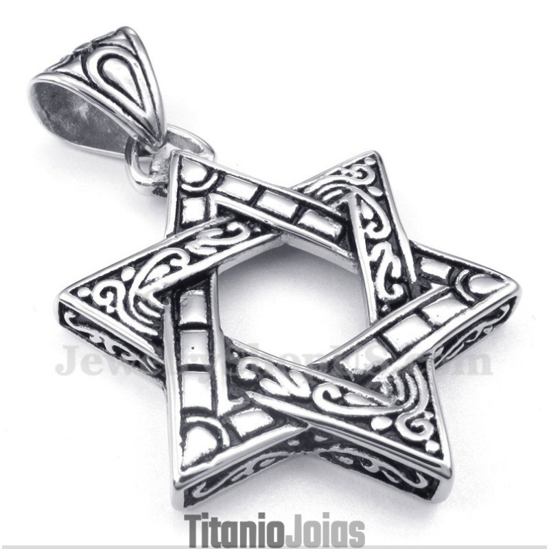 Pingente Masculino De Estrela De Davi Em Titânio Com Corrente Grátis