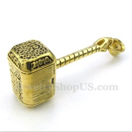 Pingente Masculino De Titânio E Ouro Com Martelo De Thor E Corrente Grátis
