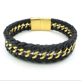 Pulseira Masculina De Couro De Titânio
