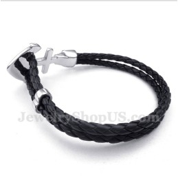Pulseira Masculina De Couro De Âncora E Titânio