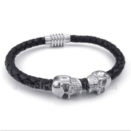 Pulseira Masculina De Couro De Caveira E Titânio