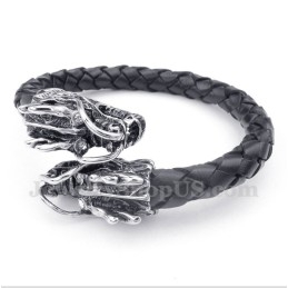 Pulseira De Couro Com Cabeça De Dragão Chinês Masculina