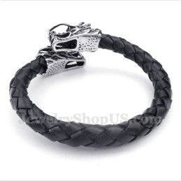 Pulseira De Couro Com Cabeça De Dragão Chinês Masculina