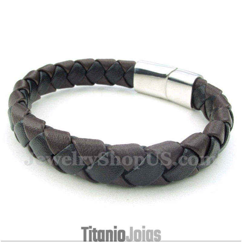 Pulseira Masculina De Couro E Titânio Pulseira Masculina De Couro E Titânio