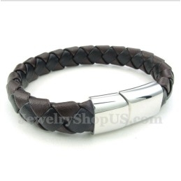Pulseira Masculina De Couro E Titânio