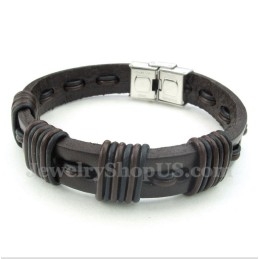 Pulseira Masculina De Couro E Titânio
