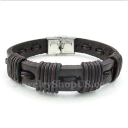 Pulseira Masculina De Couro E Titânio