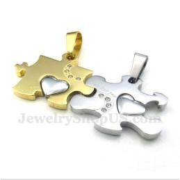 Pingente De Casal Em Titânio E Ouro Com Corrente Grátis (Um Par)