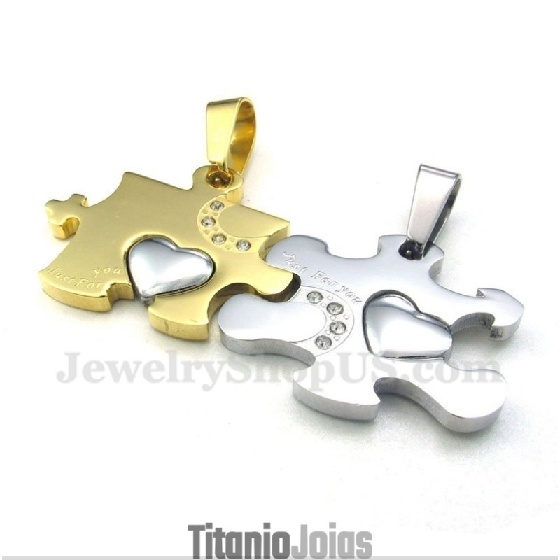 Pingente De Casal Em Titânio E Ouro Com Corrente Grátis (Um Par) Pingente De Casal Em Titânio E Ouro Com Corrente Grátis (Um Par)