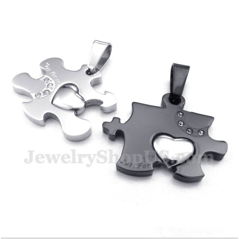 Pingente De Casal Quebra-Cabeça Preto De Titânio Com Corrente Grátis (Um Par) Pingente De Casal Quebra-Cabeça Preto De Titânio Com Corrente Grátis (Um Par)