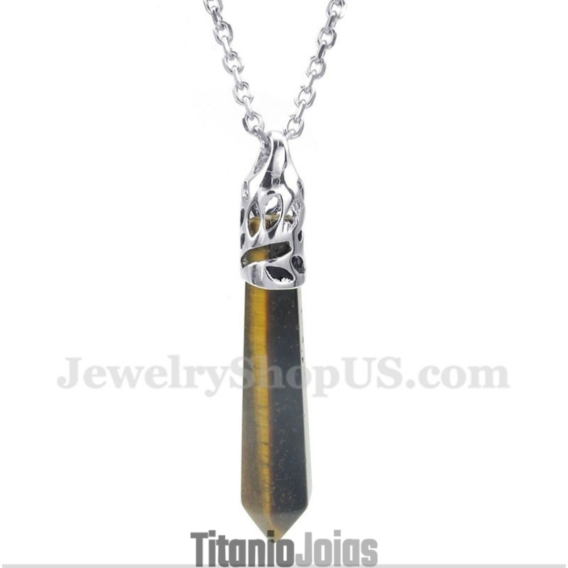 Pingente De Prisma Hexagonal Com Pedras Preciosas De Olho De Tigre Masculino Com Corrente Grátis