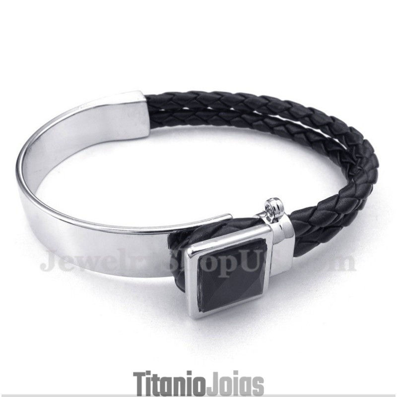 Pulseira Masculina De Couro E Titânio