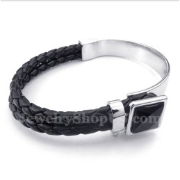 Pulseira Masculina De Couro E Titânio