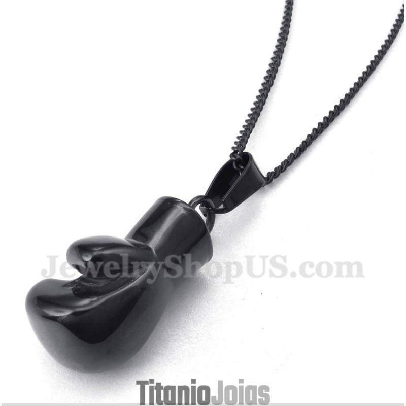 Pingente De Luva De Boxe Preta De Titânio Masculino Com Corrente Grátis Pingente De Luva De Boxe Preta De Titânio Masculino Com Corrente Grátis