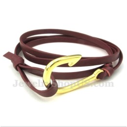 Pulseira De Titânio Com Ganchos De Couro Masculino