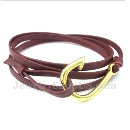 Pulseira De Titânio Com Ganchos De Couro Masculino